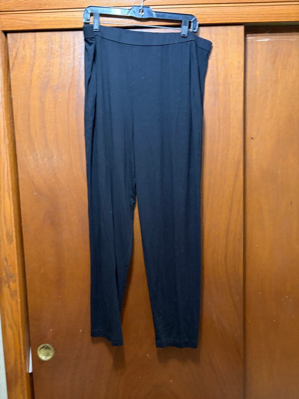Eileen Fisher Black Knit Pull On Straight Leg Pants Women's XL Stretch Casual